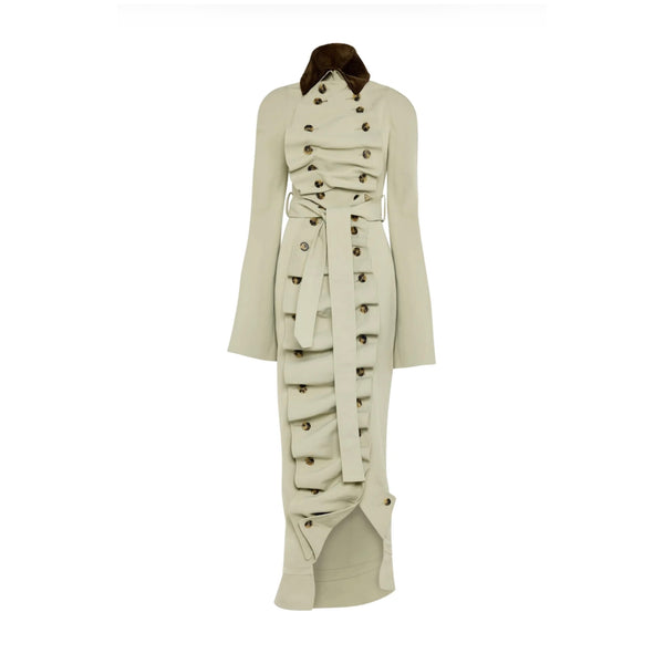 A.W.A.K.E. Mode Bib-Front Structured Trench Coat | Light Khaki