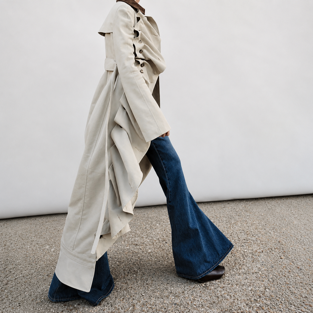A.W.A.K.E. Mode Bib-Front Structured Trench Coat | Light Khaki