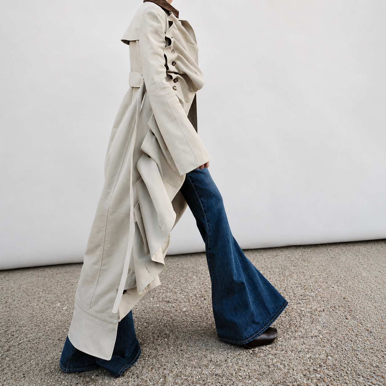 A.W.A.K.E. Mode Bib-Front Structured Trench Coat | Light Khaki