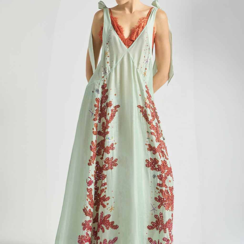 Antipodean Oceans Apart Deep V Gown- Seafoam