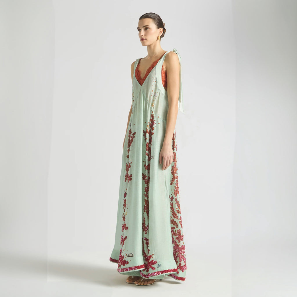 Antipodean Oceans Apart Deep V Gown- Seafoam