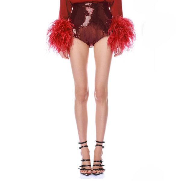 Bronx and Banco Renée Burgundy Sequin Micro Shorts | High-Waisted Sequin Hot Pants