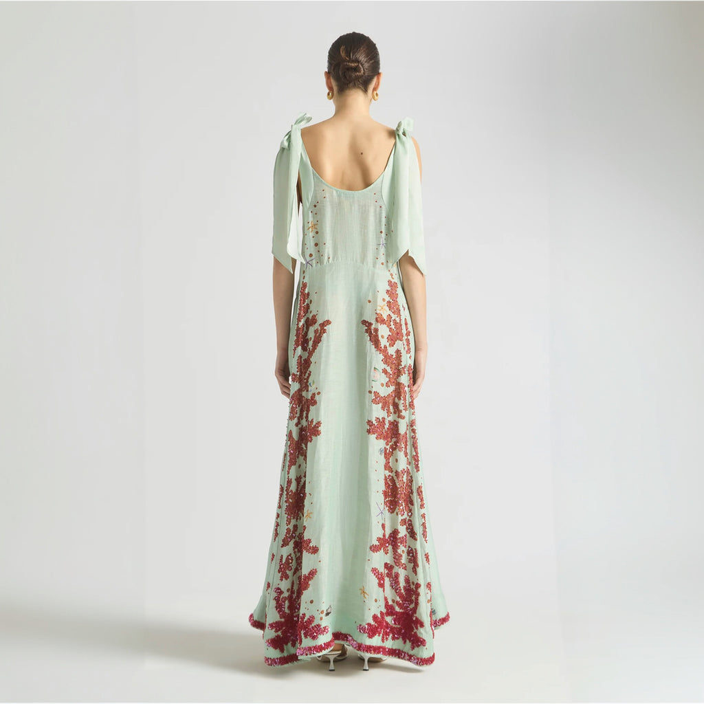 Antipodean Oceans Apart Deep V Gown- Seafoam