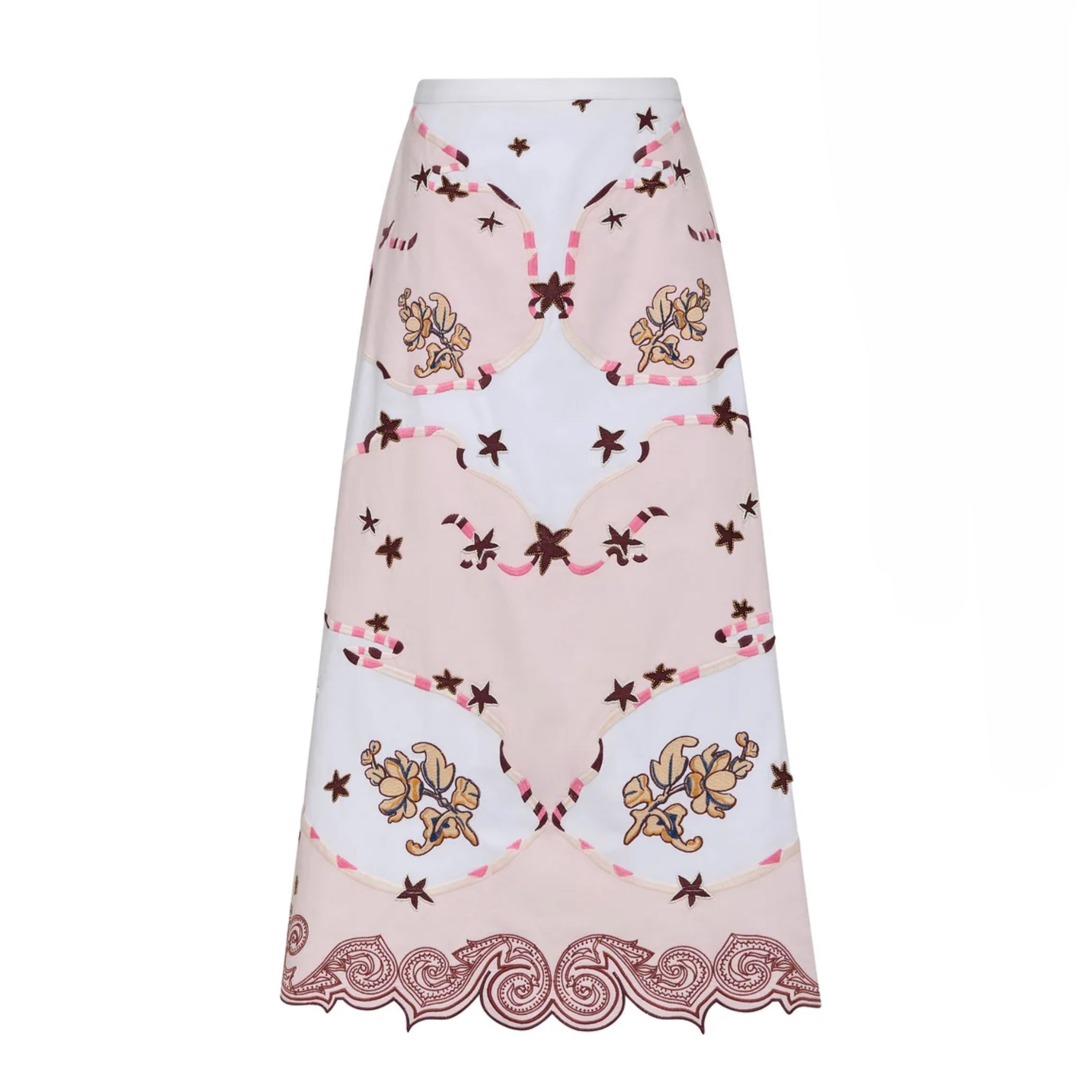 Antipodean Take It Easy Embroidered Midi Skirt - Rosewater