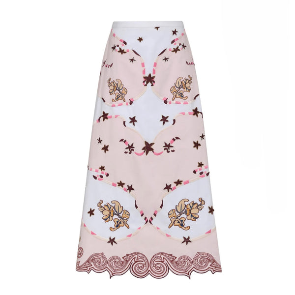 Antipodean Take It Easy Embroidered Midi Skirt - Rosewater