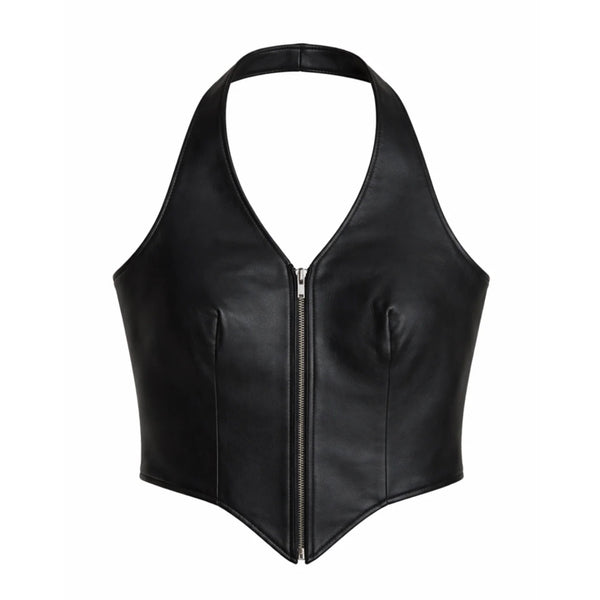 ZUT Carioca Top | Black Leather Halter Top