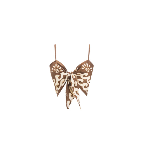 ISABEL BEACHWEAR TOP LINO PALM BROWN- IVORY