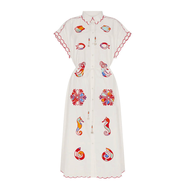 Carolina K Valerie Kaftan | Embroidered Cotton Midi Shirt Dress