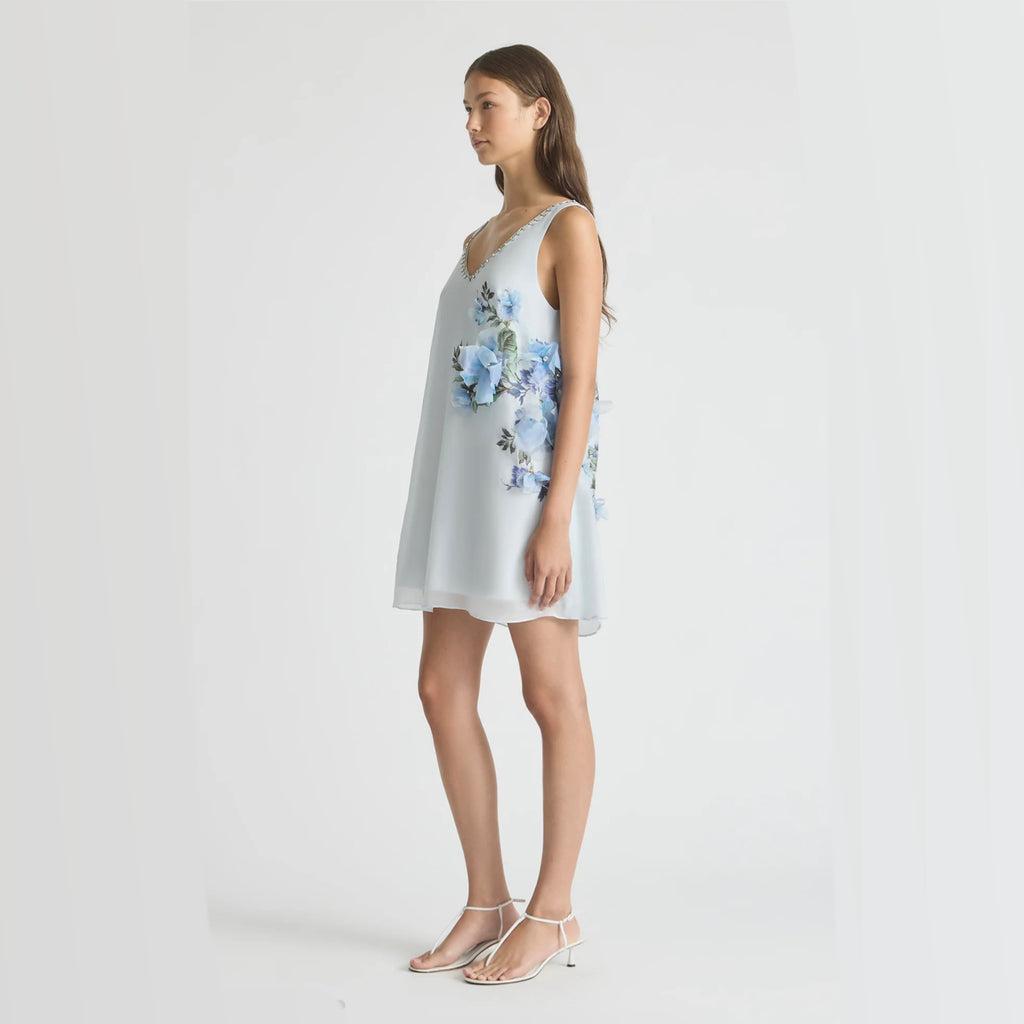 Antipodean Bisous Floral Shift Dress – Sapphire V-Neck Mini
