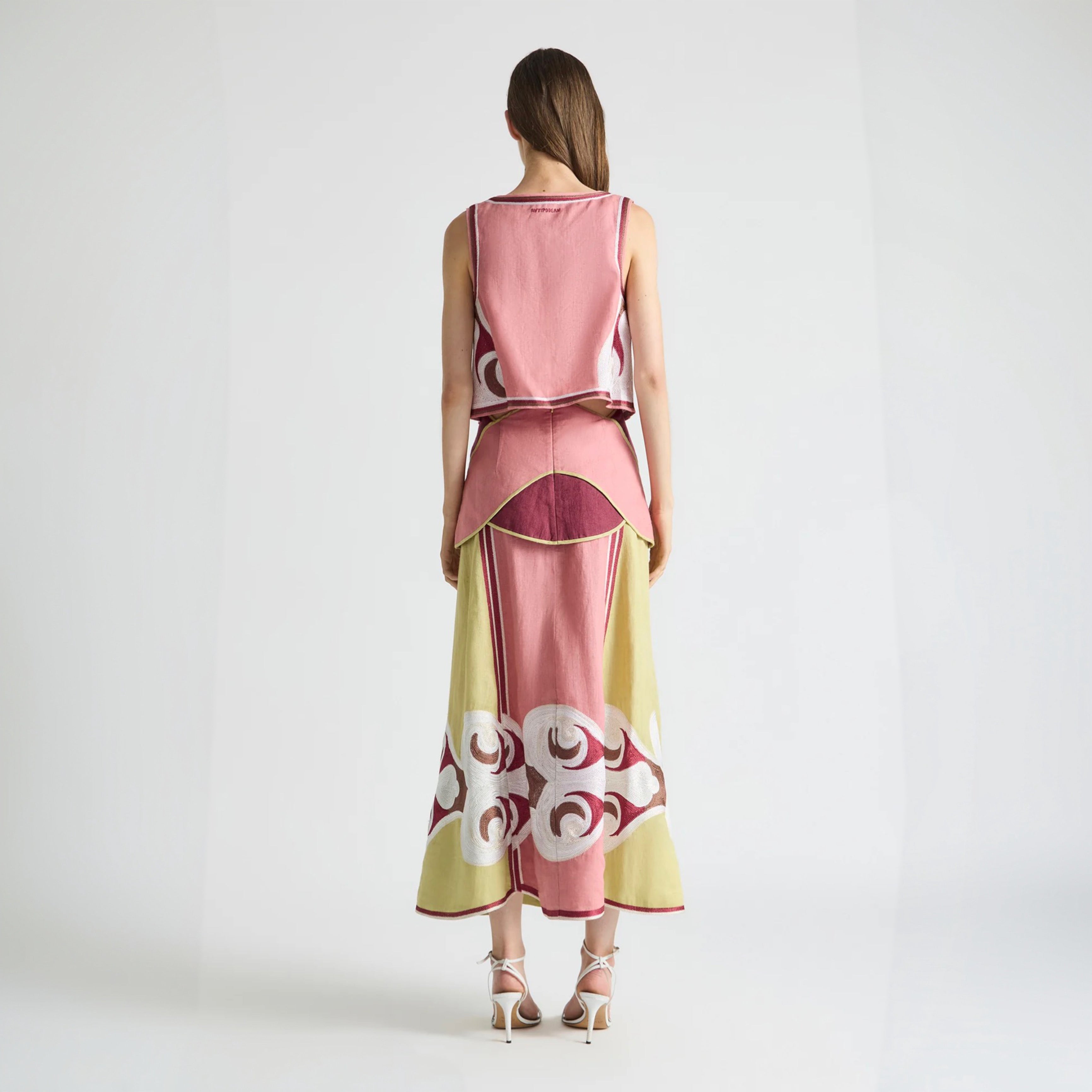 Antipodean - Twin Rivers Curved Yoke Midi Skirt- Mauveglow
