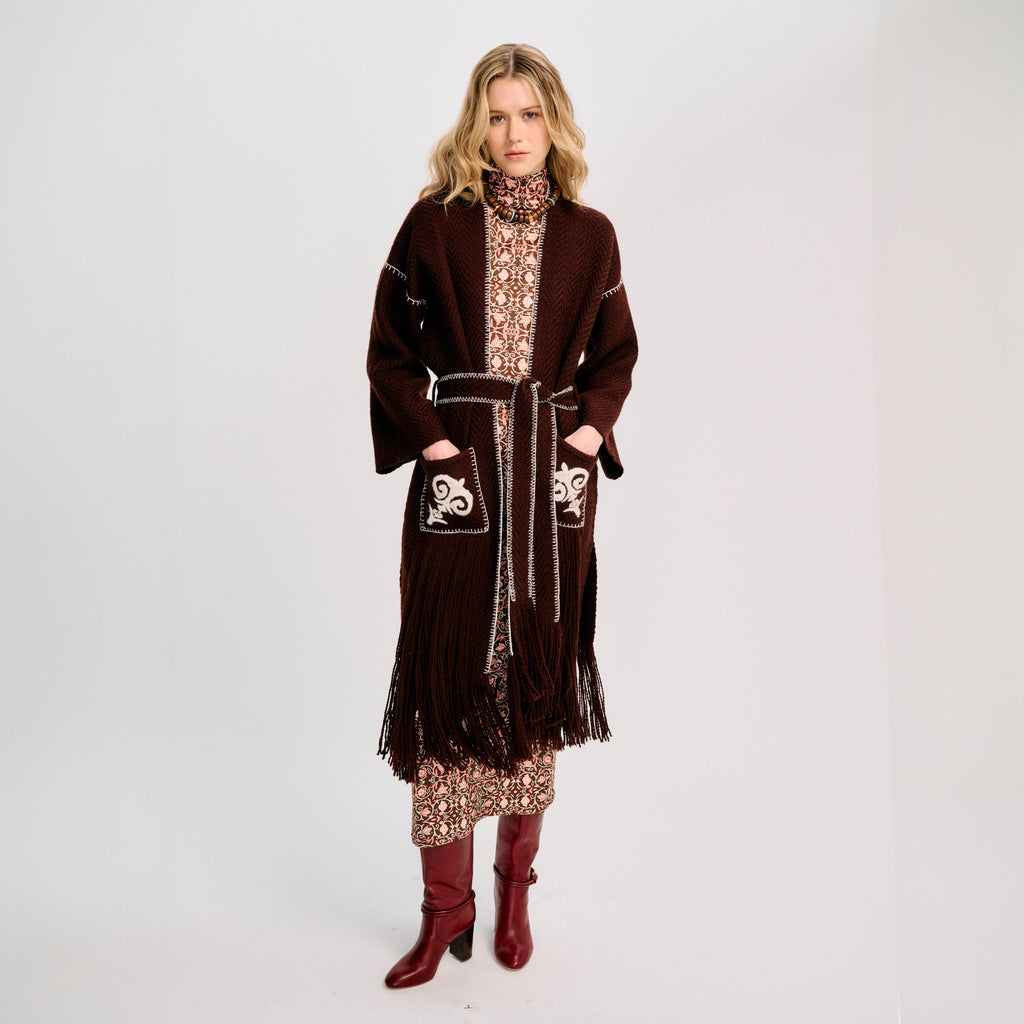Carolina K Saddler Coat | Brown & Off White