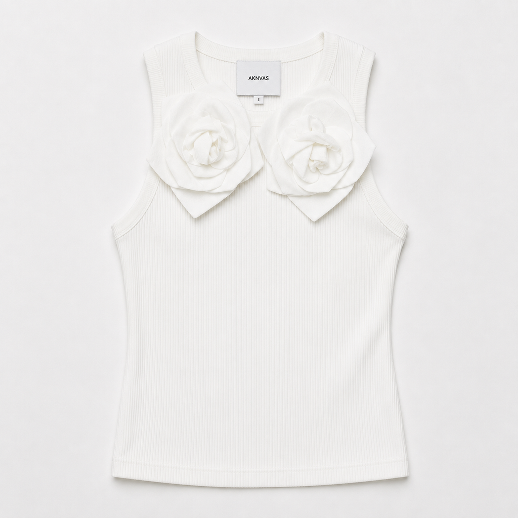 Aknvas - The Camille flower tank in white