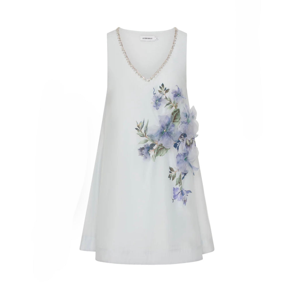 Antipodean Bisous Floral Shift Dress – Sapphire V-Neck Mini
