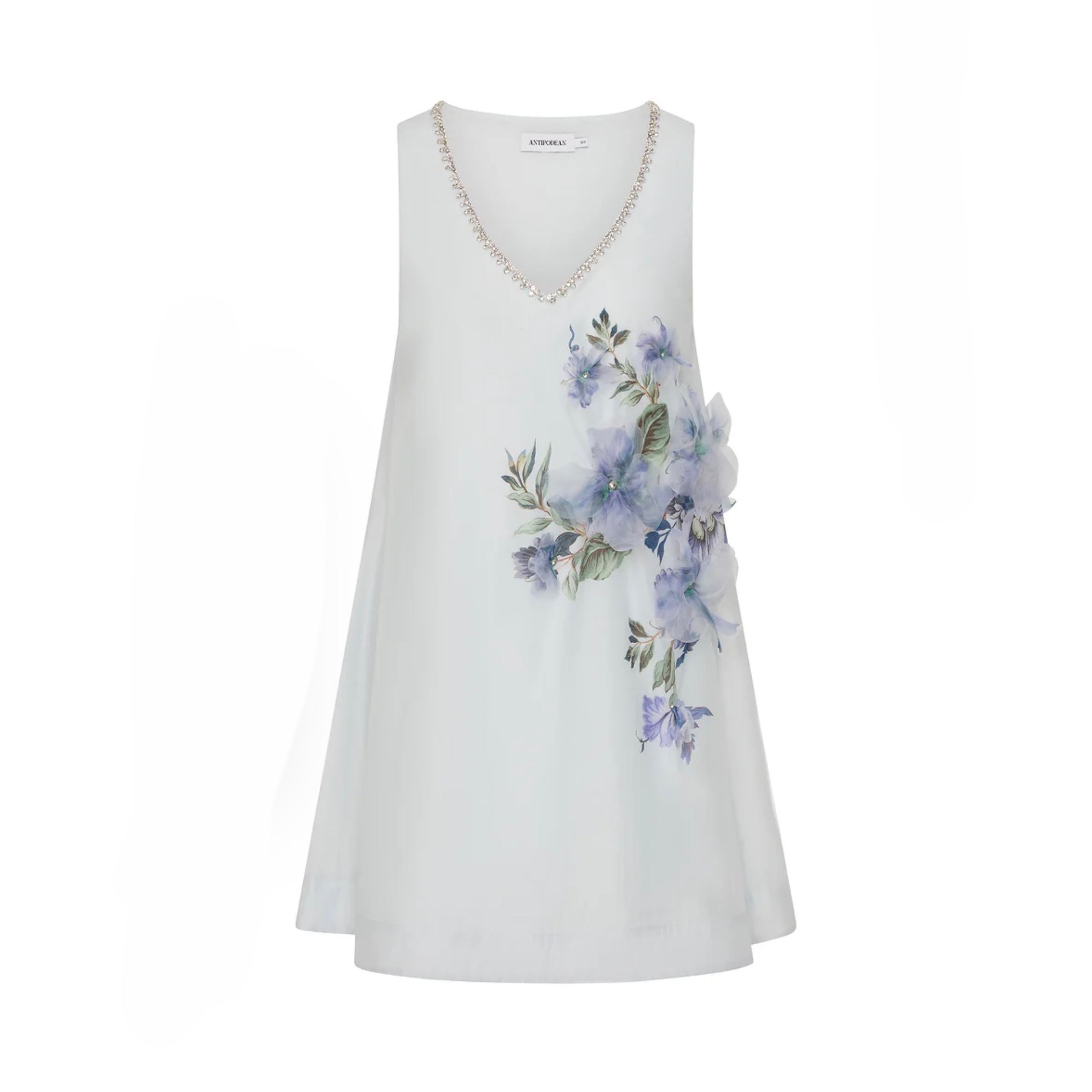 Antipodean Bisous Floral Shift Dress – Sapphire V-Neck Mini