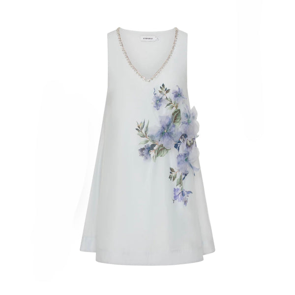Antipodean Bisous Floral Shift Dress – Sapphire V-Neck Mini
