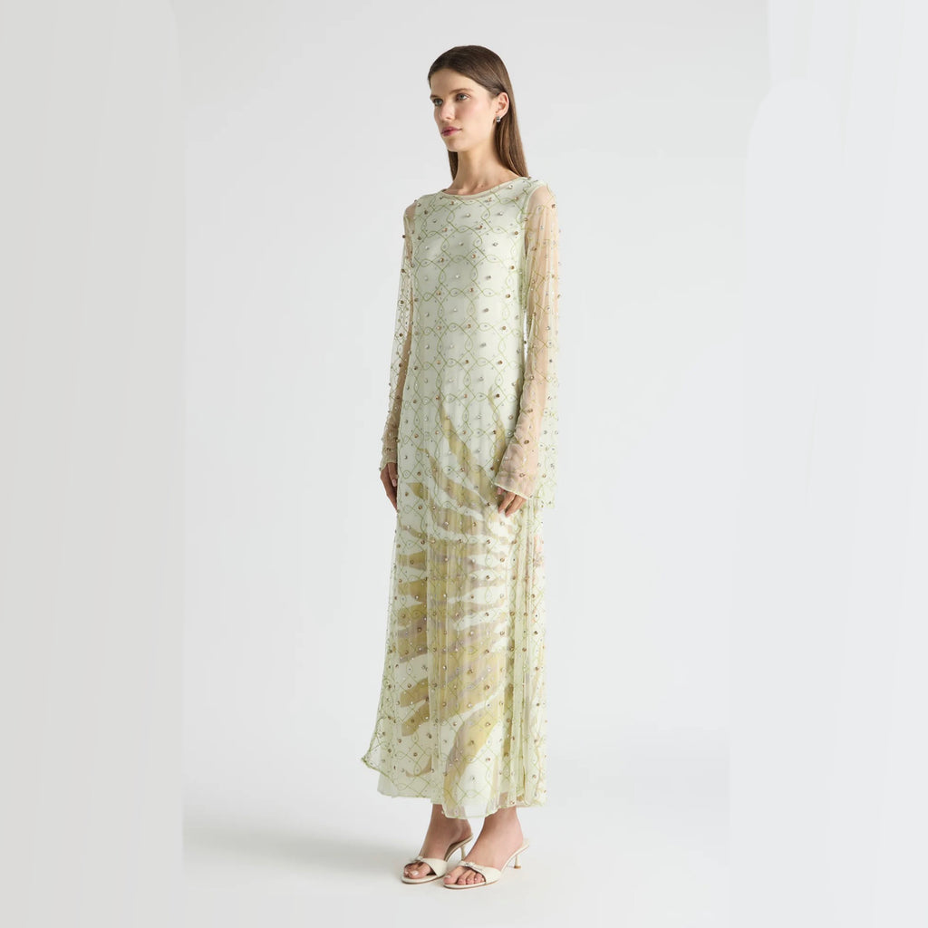 Antipodean Freefall Netted Overlay Gown Porcelain