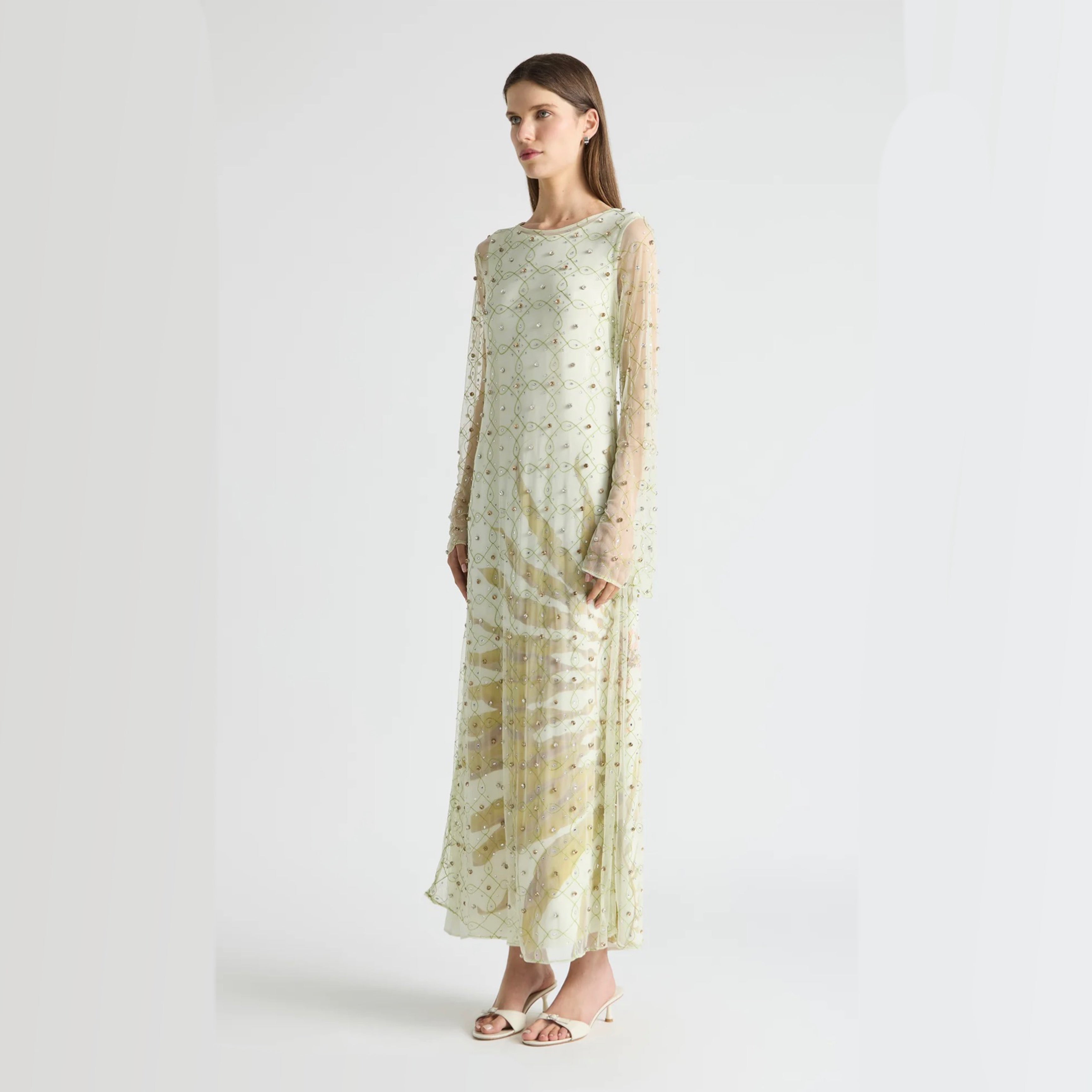 Antipodean Freefall Netted Overlay Gown Porcelain