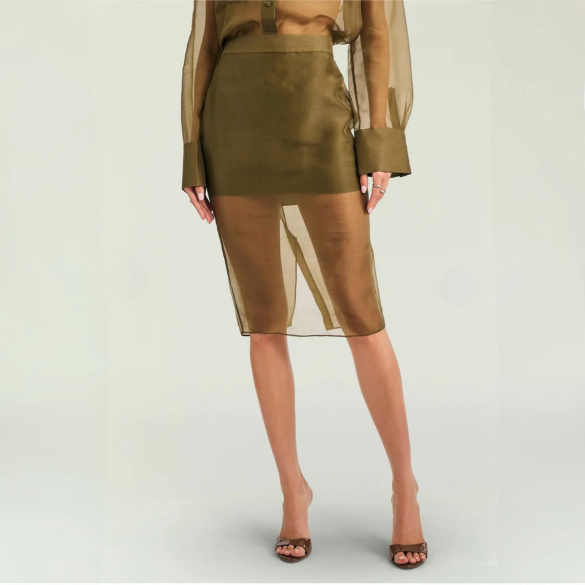 SEROYA - Elda Silk Midi Skirt | Olivewood – SER.O.YA