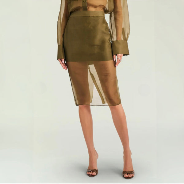 SEROYA - Elda Silk Midi Skirt | Olivewood – SER.O.YA