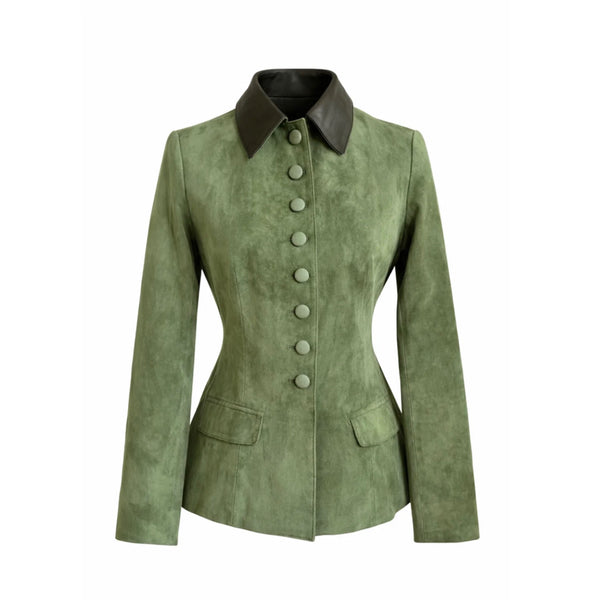 ZUT Faisal Jacket | Green Suede Tailored Jacket