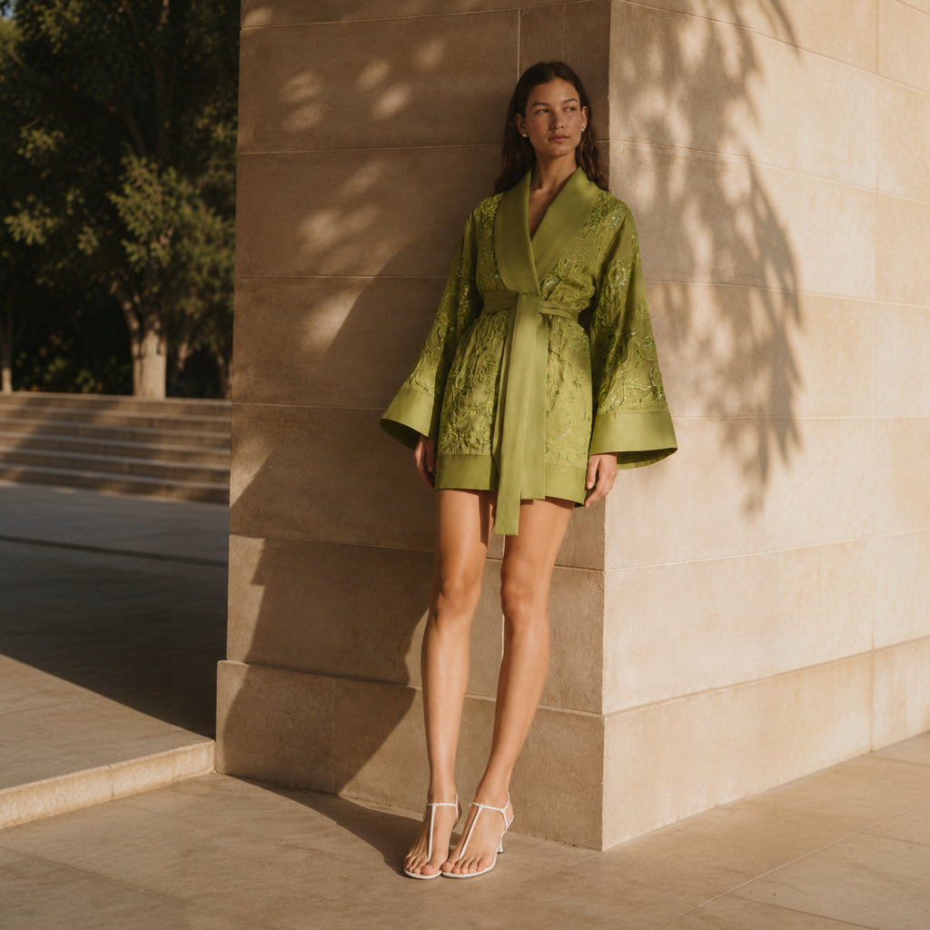 Antipodean - Embroidered Robe Dress - Citron