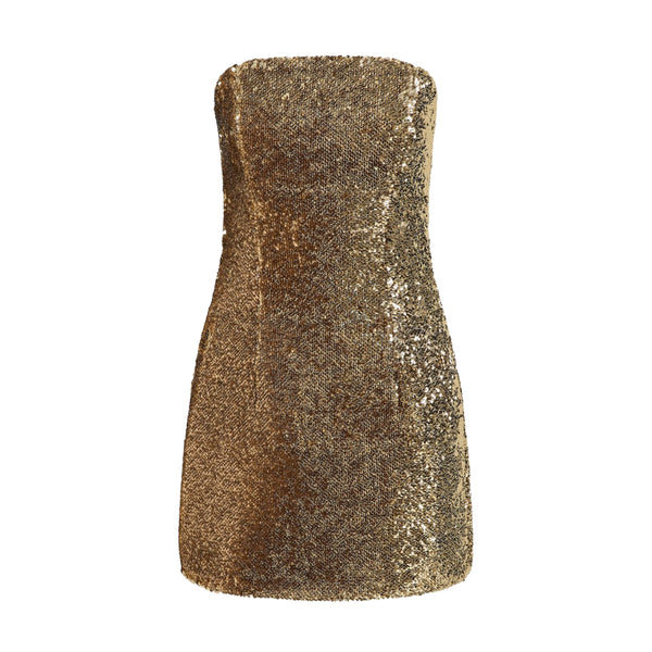 Rebecca Vallance Cambridge Mini Dress in Gold | Strapless Sequin A-Line Mini Dress