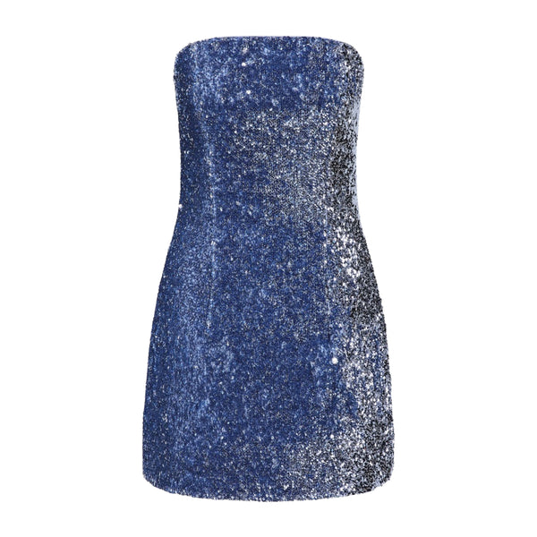 Rebecca Vallance Cambridge Mini Dress in Blue Topaz | Strapless Sequin A-Line Mini Dress