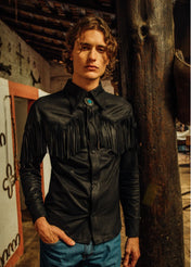 Black Fringe Leather Shirt – Montserrat Messeguer