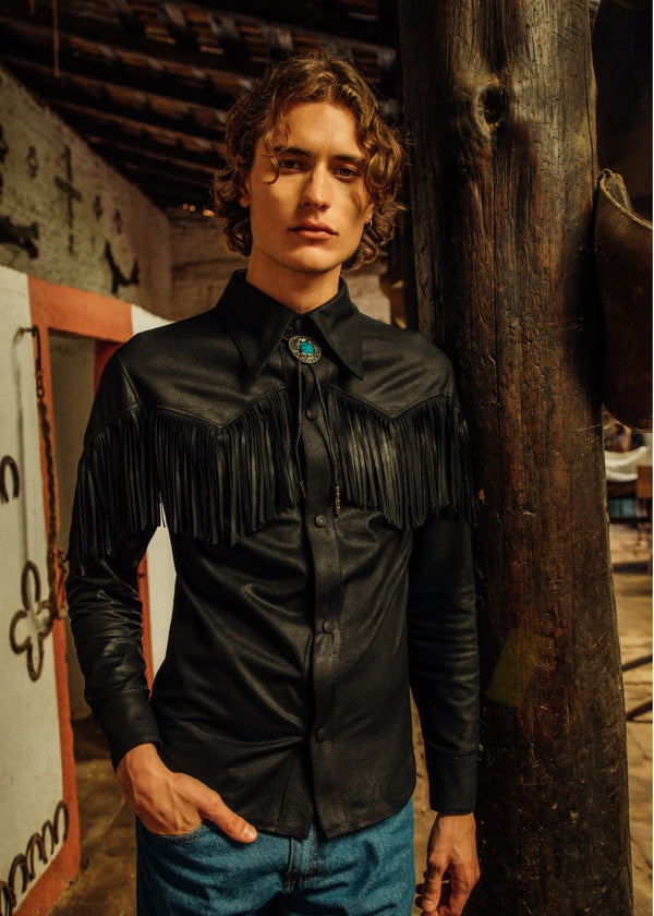 Black Fringe Leather Shirt – Montserrat Messeguer