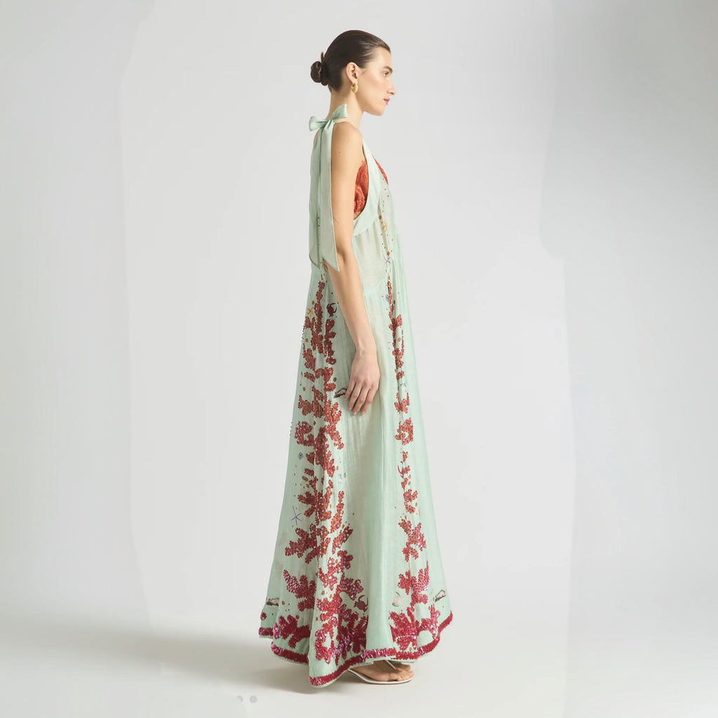 Antipodean Oceans Apart Deep V Gown- Seafoam