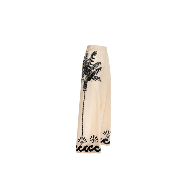 ISABEL BEACHWEAR MAXI PANTS LINO PALM IVORY-BLACK