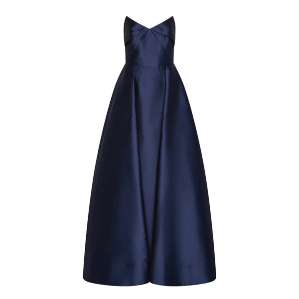 Rebecca Vallance Windermere Gown in Sapphire | Strapless Satin Ball Gown with Skirt Overlay