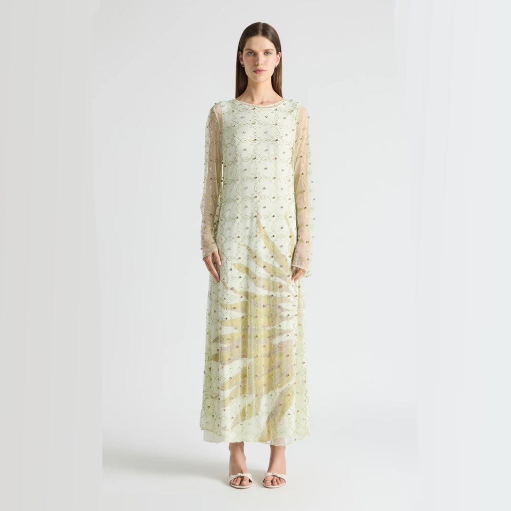 Antipodean Freefall Netted Overlay Gown Porcelain