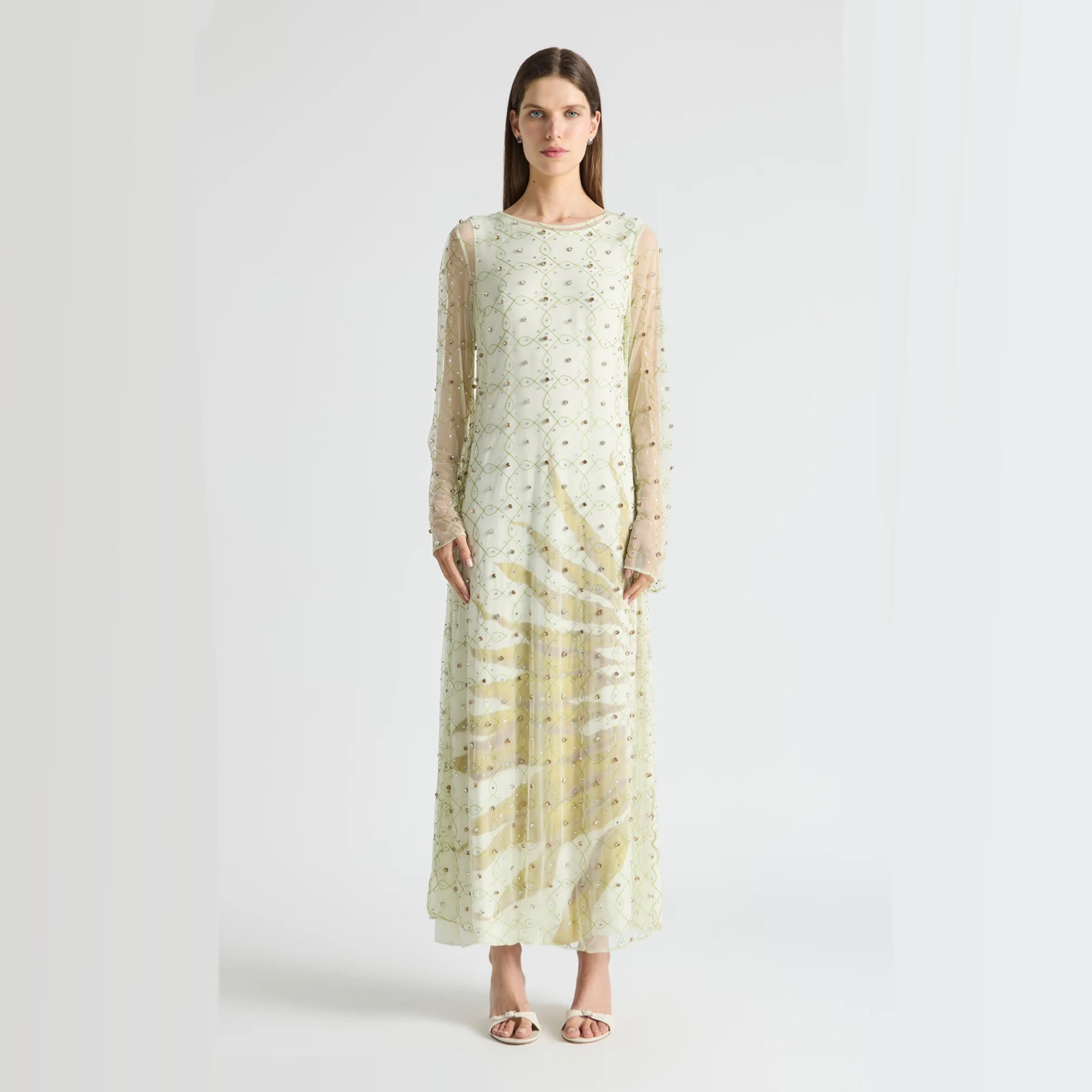 Antipodean Freefall Netted Overlay Gown Porcelain
