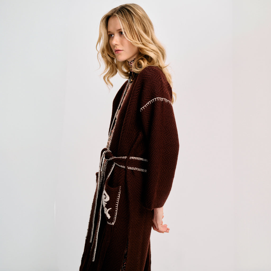 Carolina K Saddler Coat | Brown & Off White