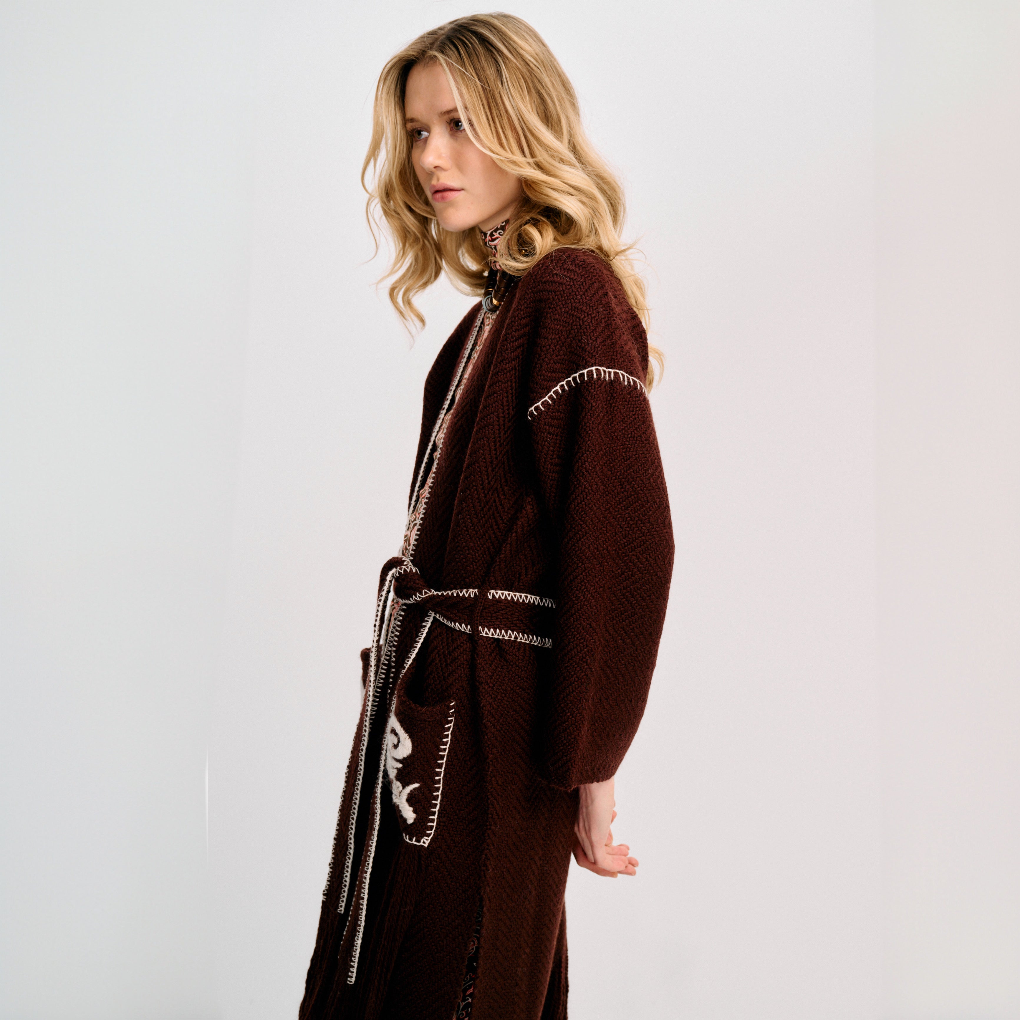 Carolina K Saddler Coat | Brown & Off White