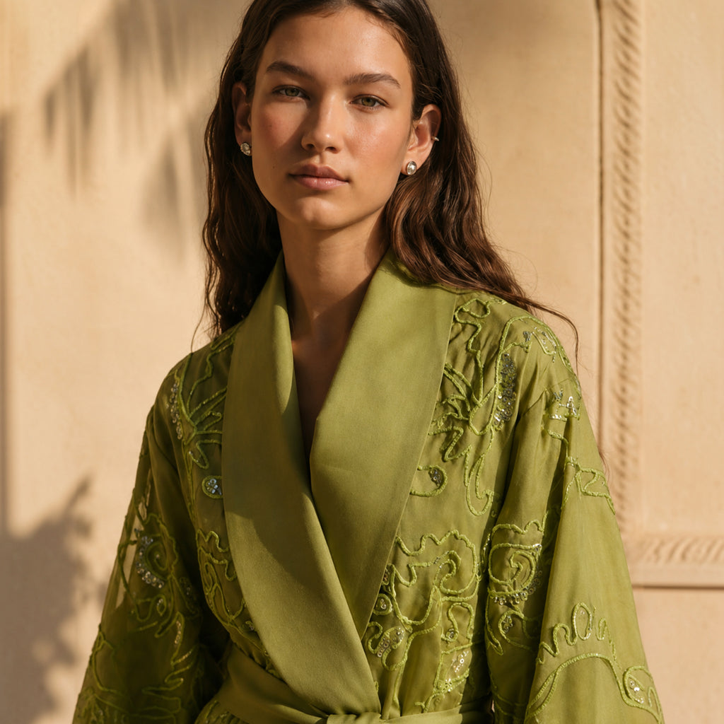 Antipodean - Embroidered Robe Dress - Citron