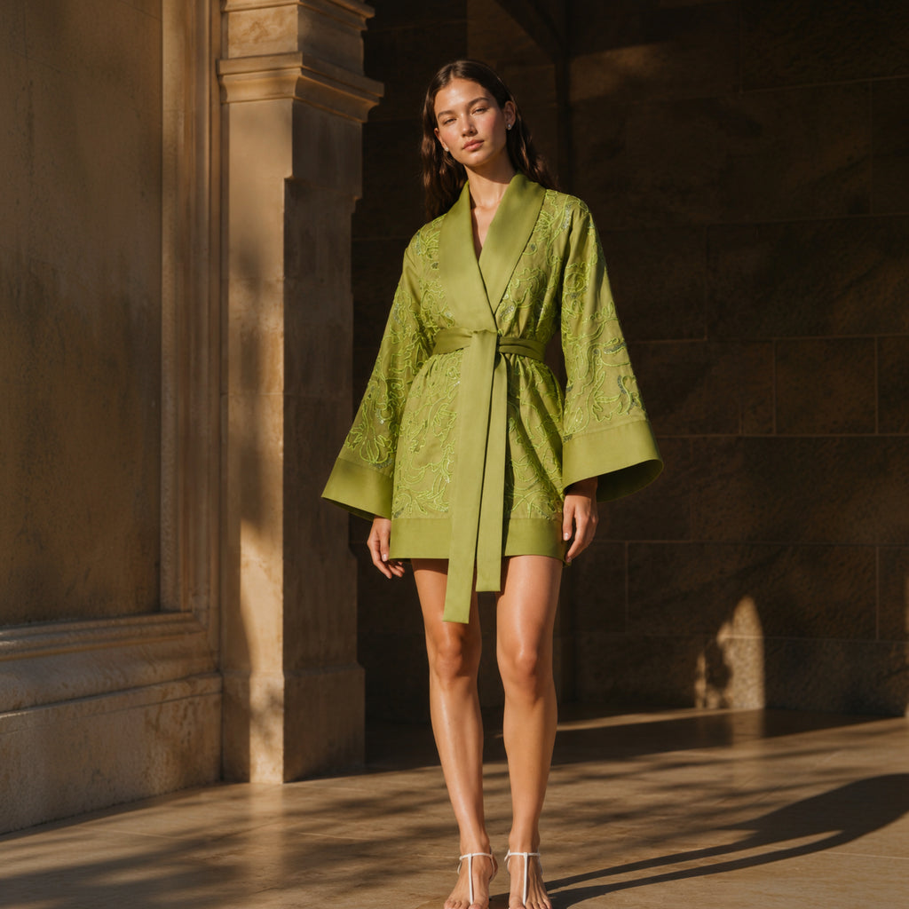 Antipodean - Embroidered Robe Dress - Citron
