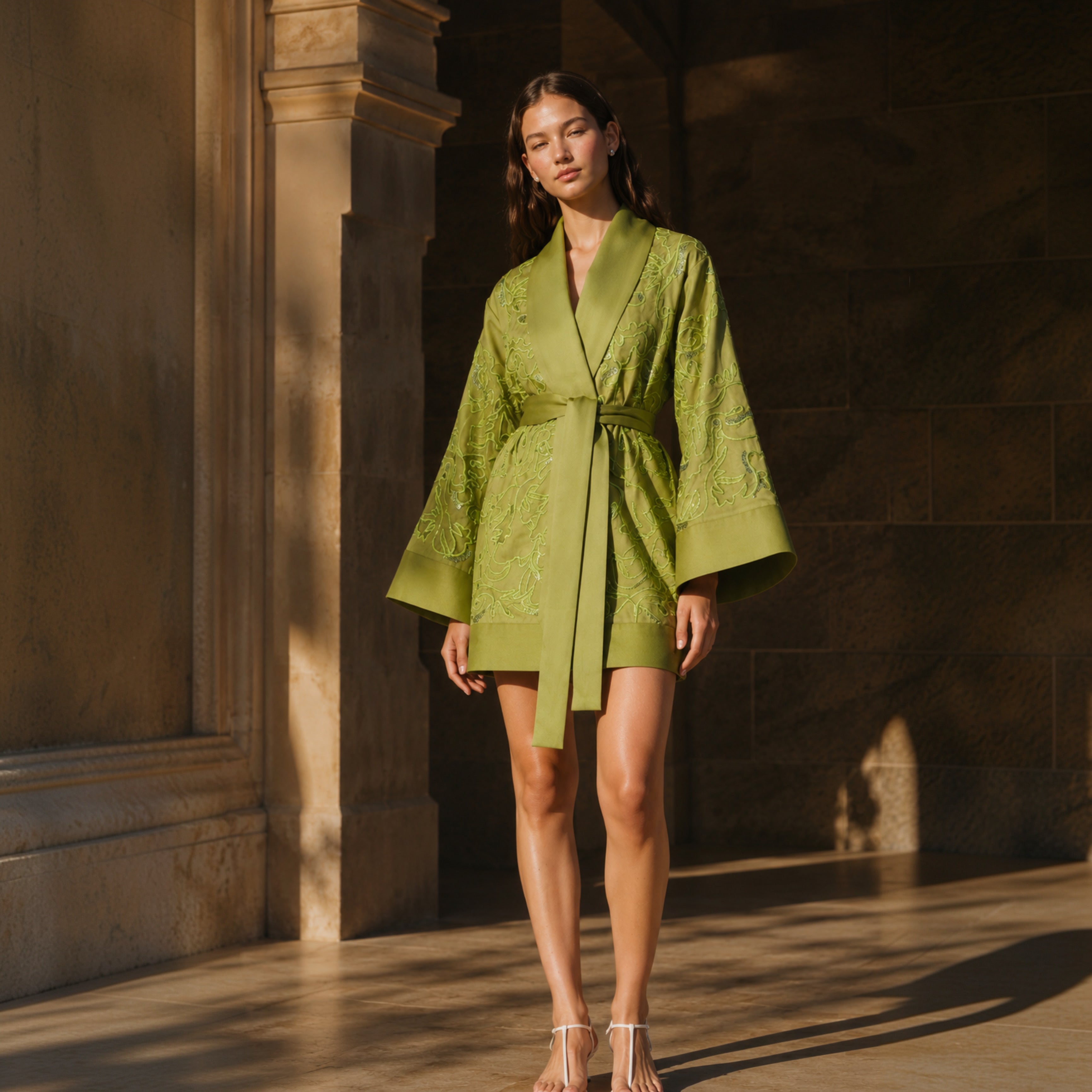 Antipodean - Embroidered Robe Dress - Citron