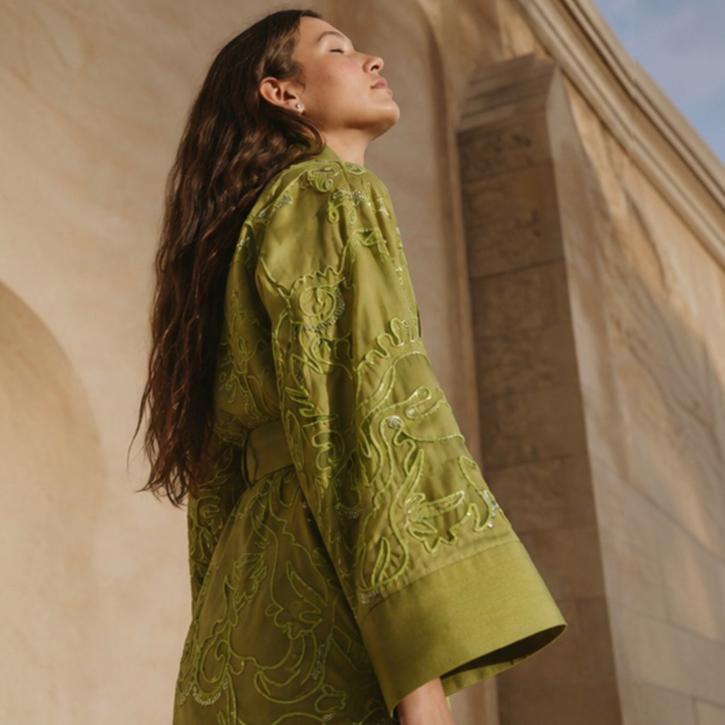 Antipodean - Embroidered Robe Dress - Citron