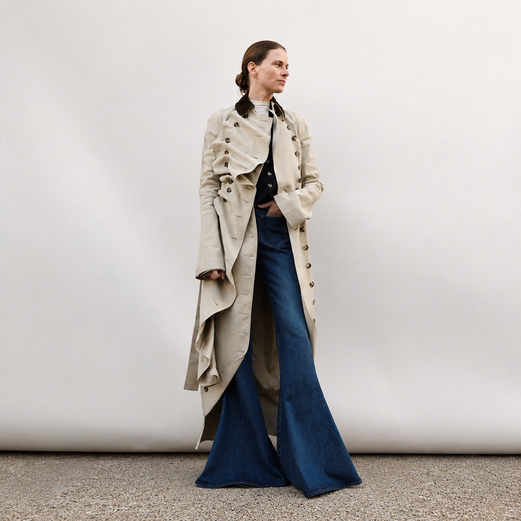 A.W.A.K.E. Mode Bib-Front Structured Trench Coat | Light Khaki