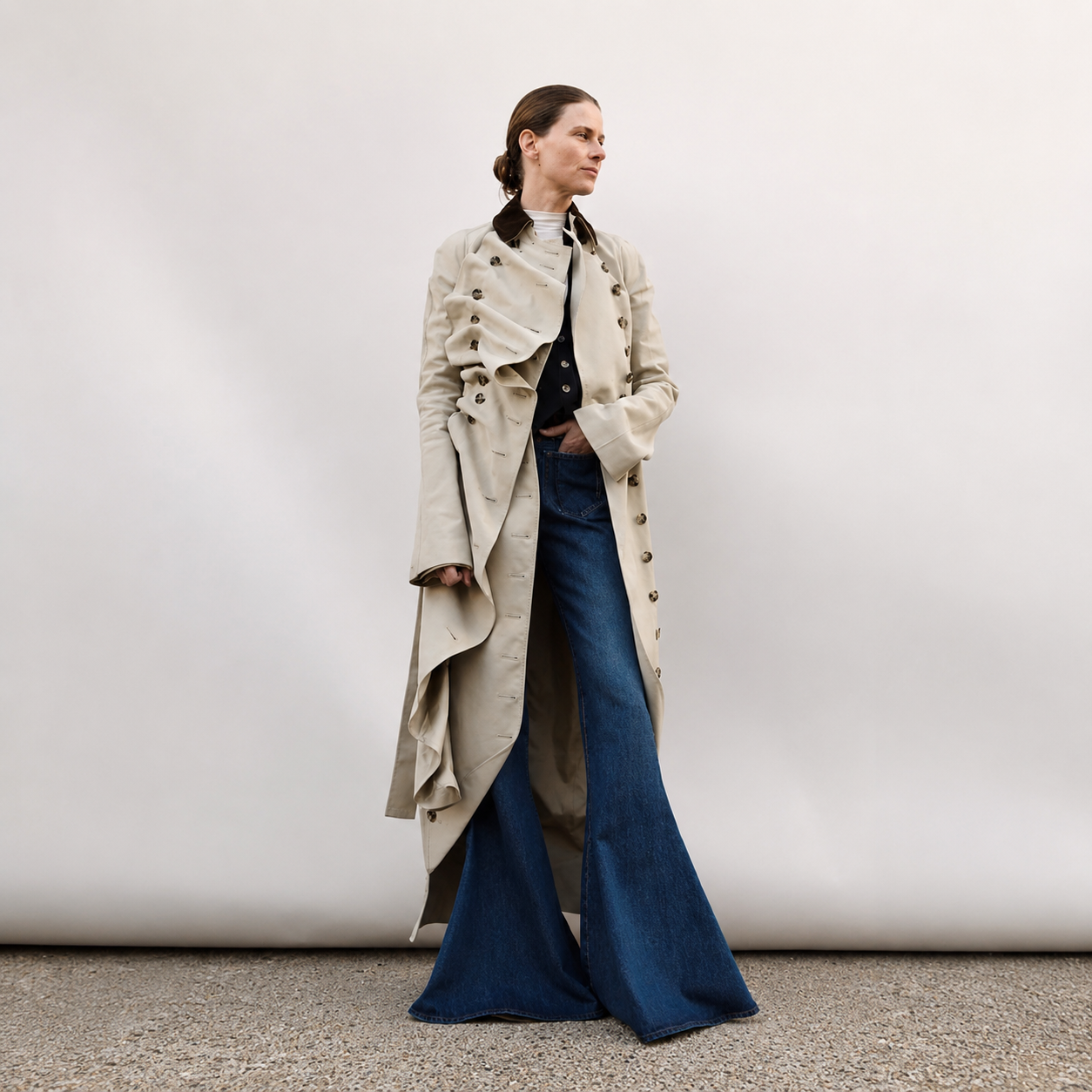 A.W.A.K.E. Mode Bib-Front Structured Trench Coat | Light Khaki