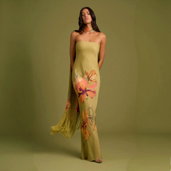 Rococo Sand Norma Fringe Sash Maxi Dress | Olive