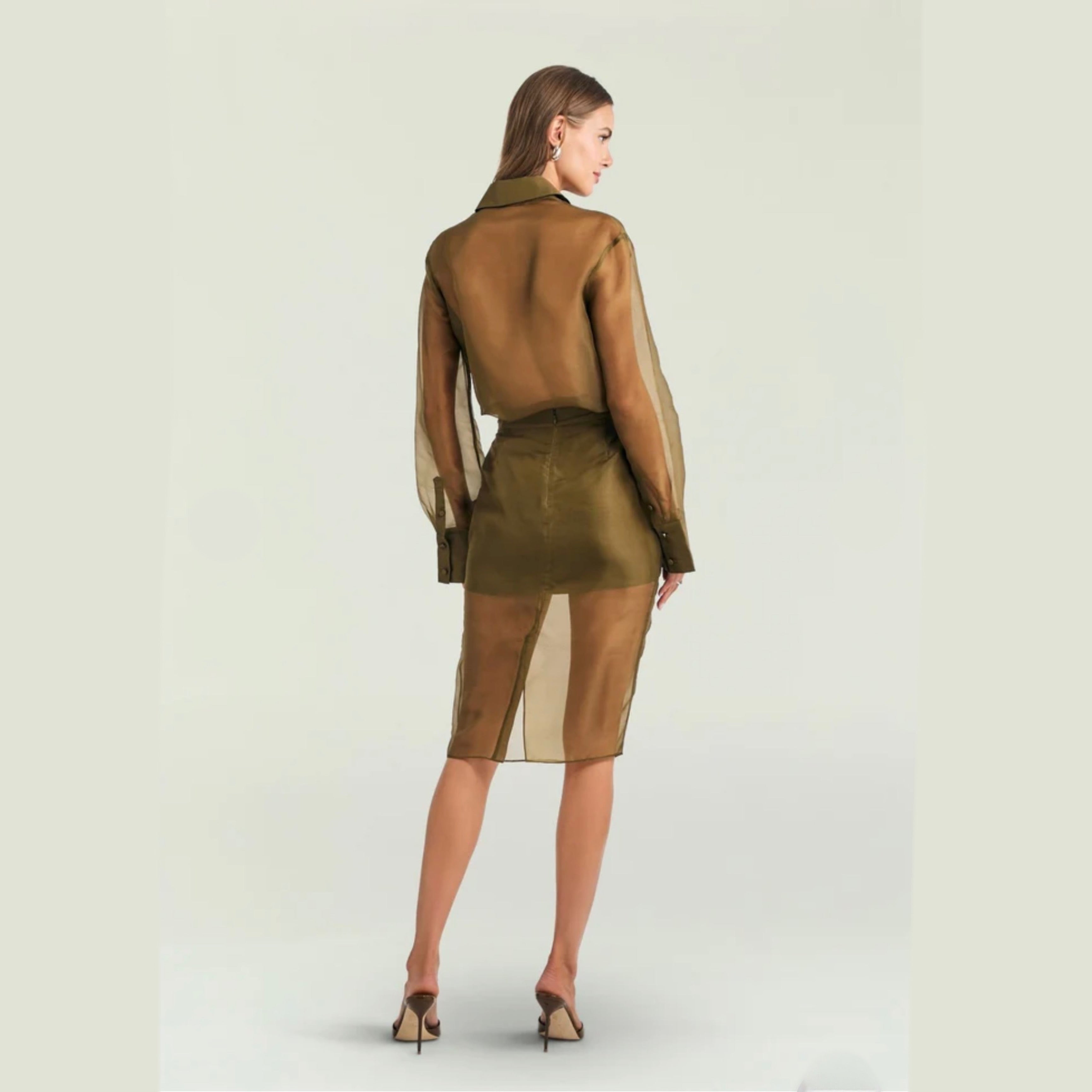 SEROYA - Elda Silk Midi Skirt | Olivewood