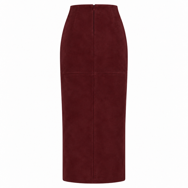 ZUT The Corvette Skirt Red Wine | Suede Midi Pencil Skirt
