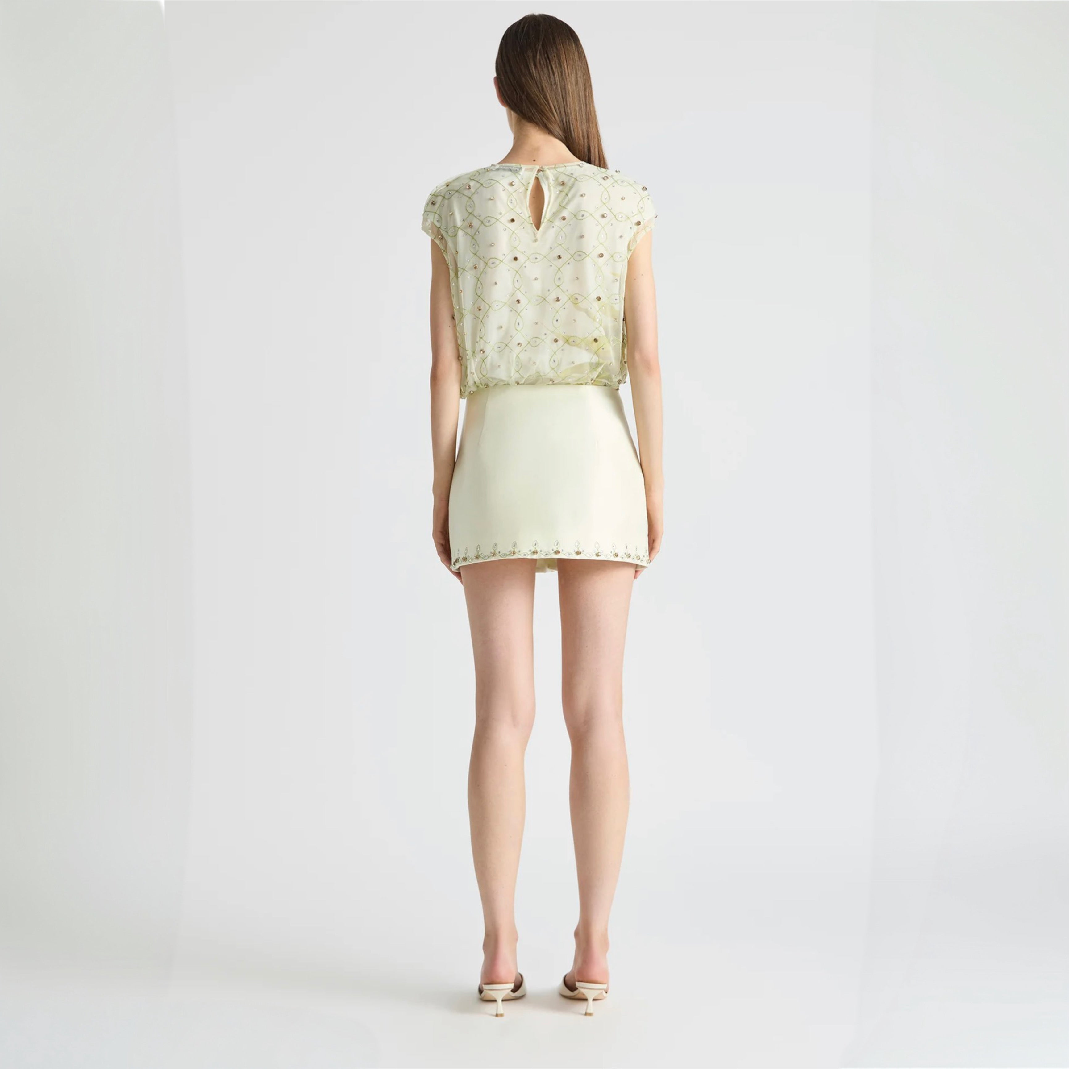 Antipodean Free Fall Micro-Mini with underskirt - Porcelain