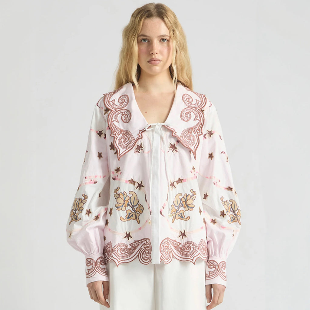 Antipodean Take It Easy Tie-Front Blouse - Rosewater