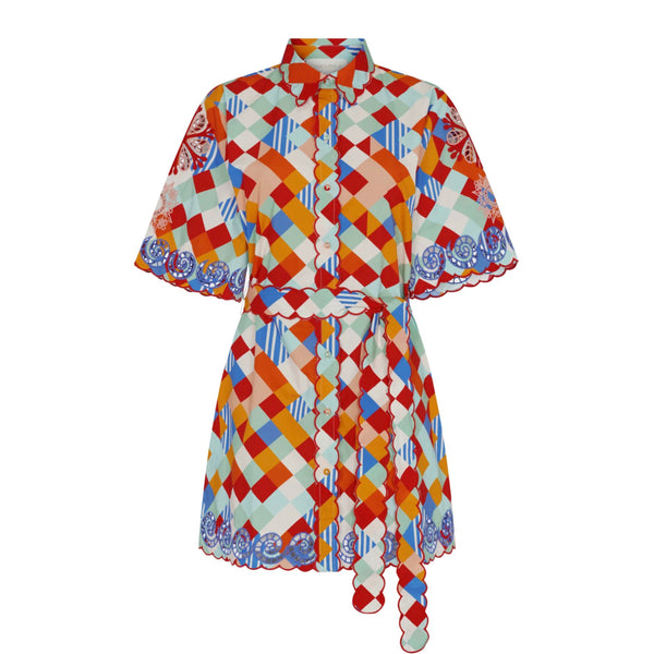 Carolina K Amaya Dress | Geometric Print Cotton Mini Shirt Dress