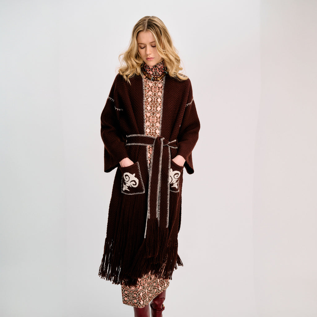 Carolina K Saddler Coat | Brown & Off White
