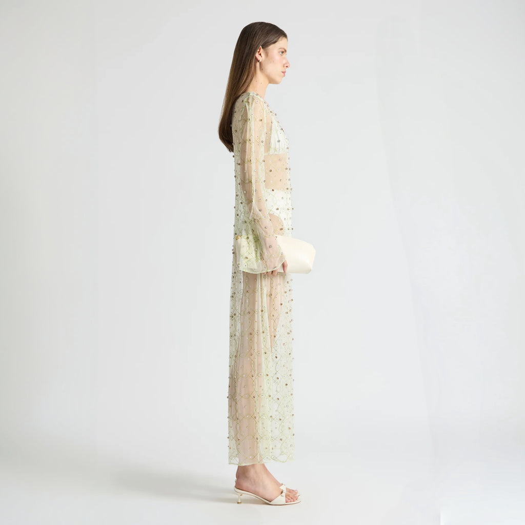Antipodean Freefall Netted Overlay Gown Porcelain